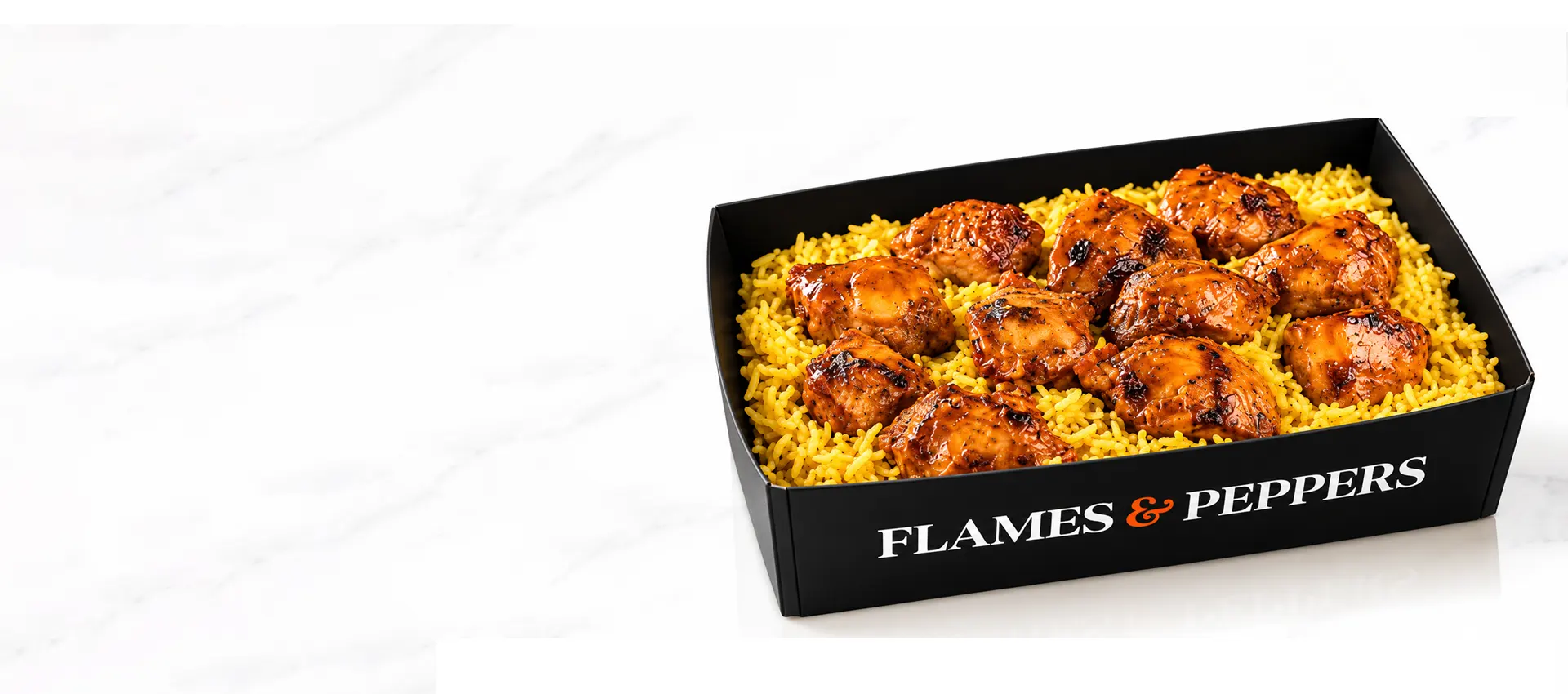 Flame-grilled food at Flames & Peppers